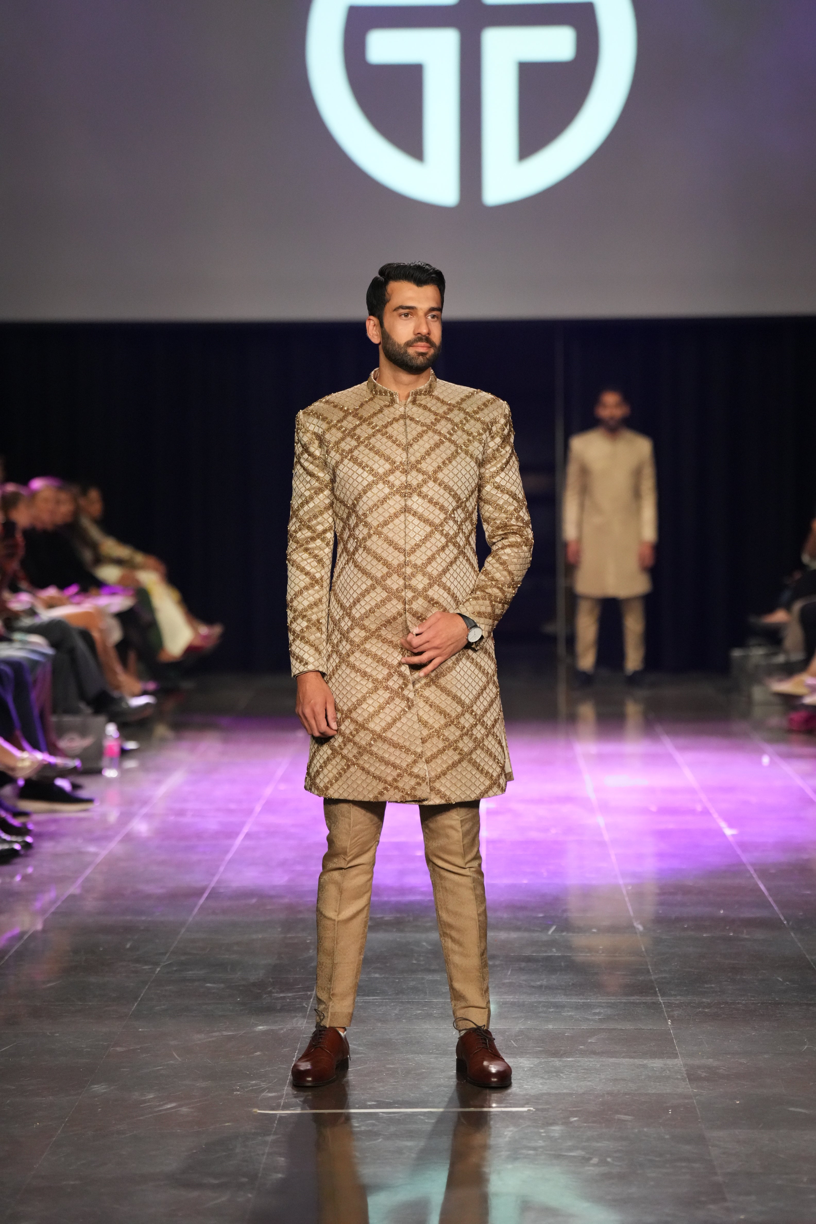 BROWN COPPER CROSS CHECK  DIAMOND SHERWANI