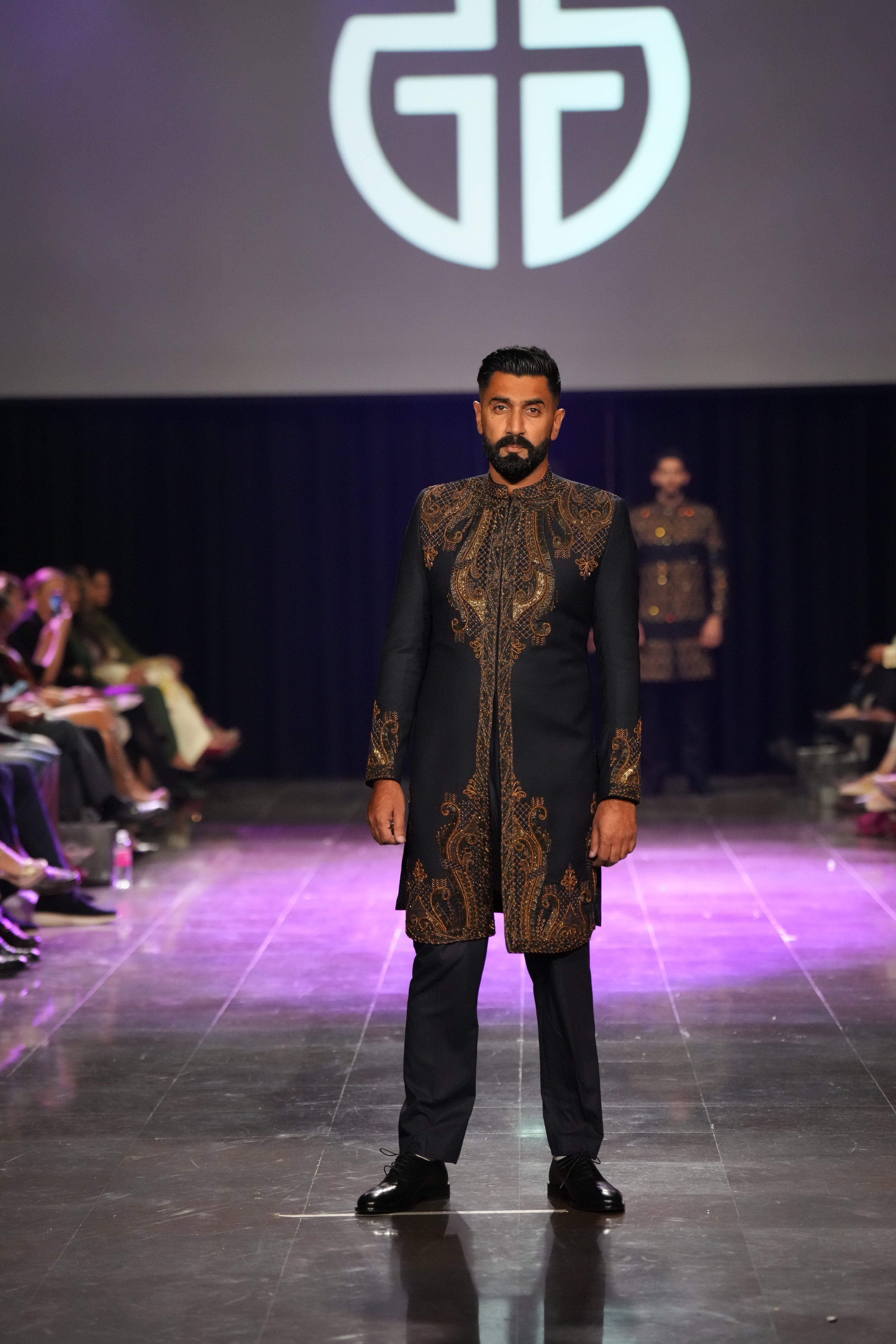 NAVY  BLUE ANITUQE WORK SHERWANI