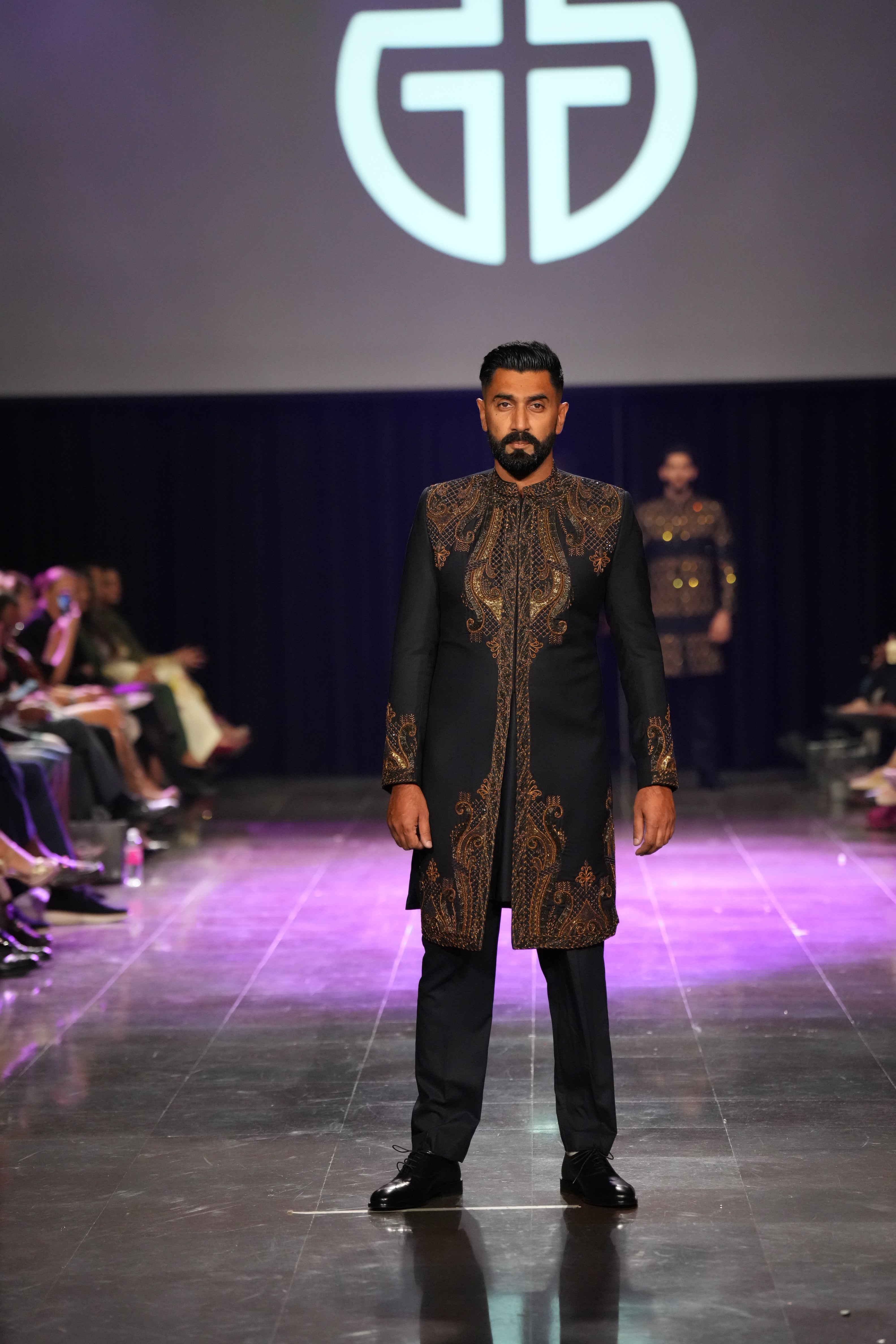 NAVY  BLUE ANITUQE WORK SHERWANI