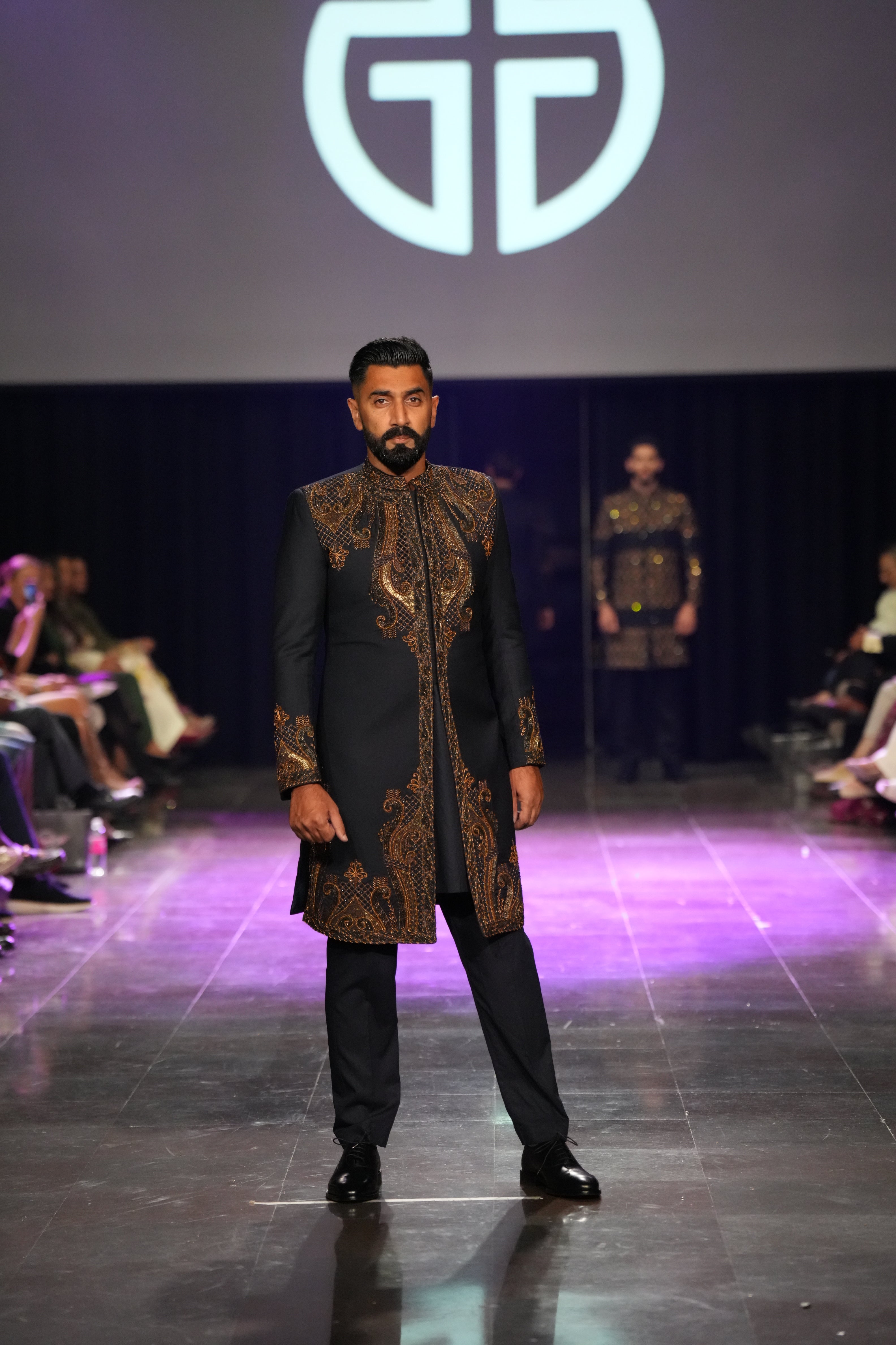 NAVY  BLUE ANITUQE WORK SHERWANI