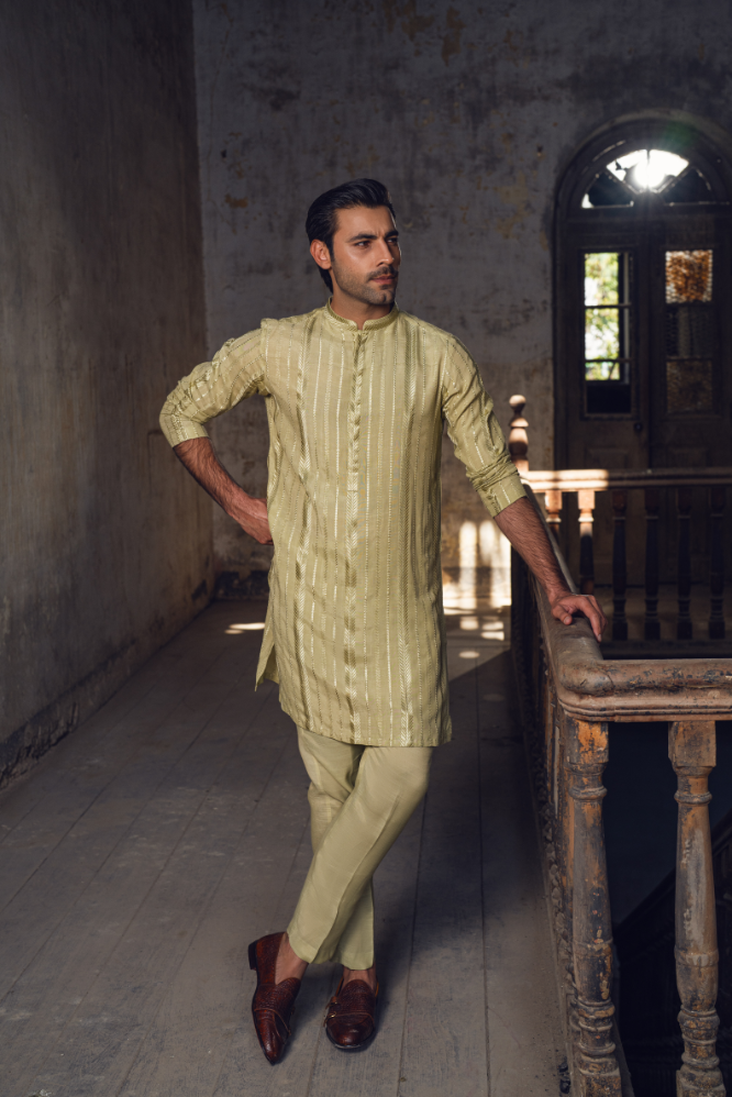 Pista green stripes Kurta trouser