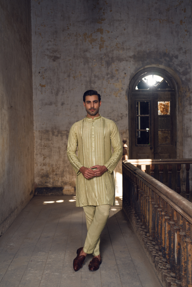 Pista green stripes Kurta trouser