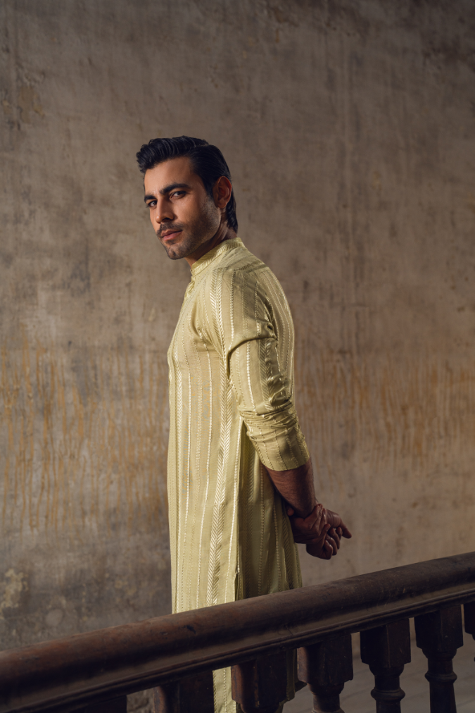 Pista green stripes Kurta trouser