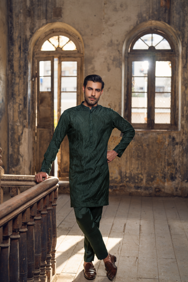 Bottle green Kurta trouser