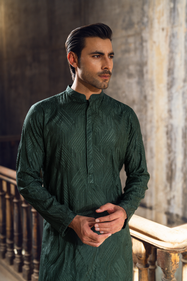 Bottle green Kurta trouser