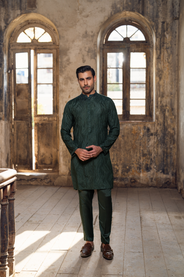 Bottle green Kurta trouser