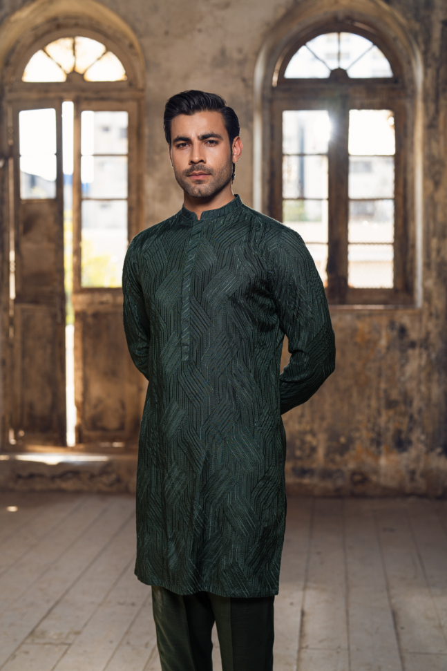 Bottle green Kurta trouser