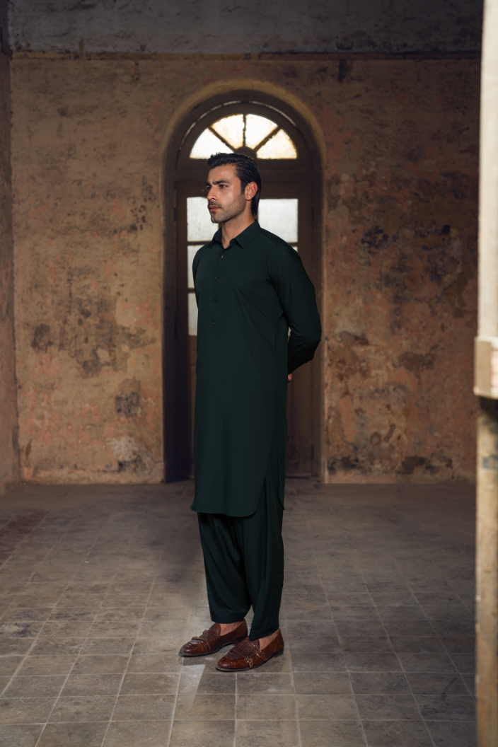 Bottle green shalwar kameez