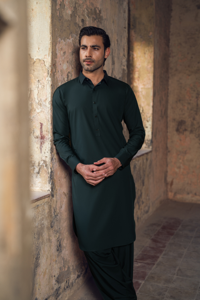 Bottle green shalwar kameez