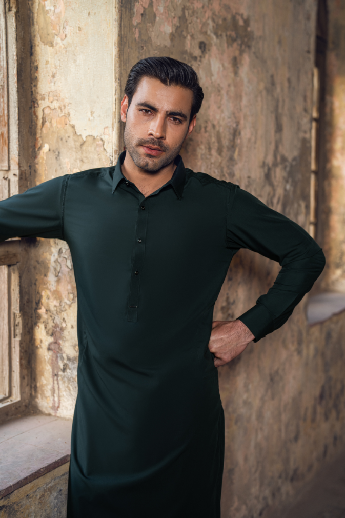 Bottle green shalwar kameez