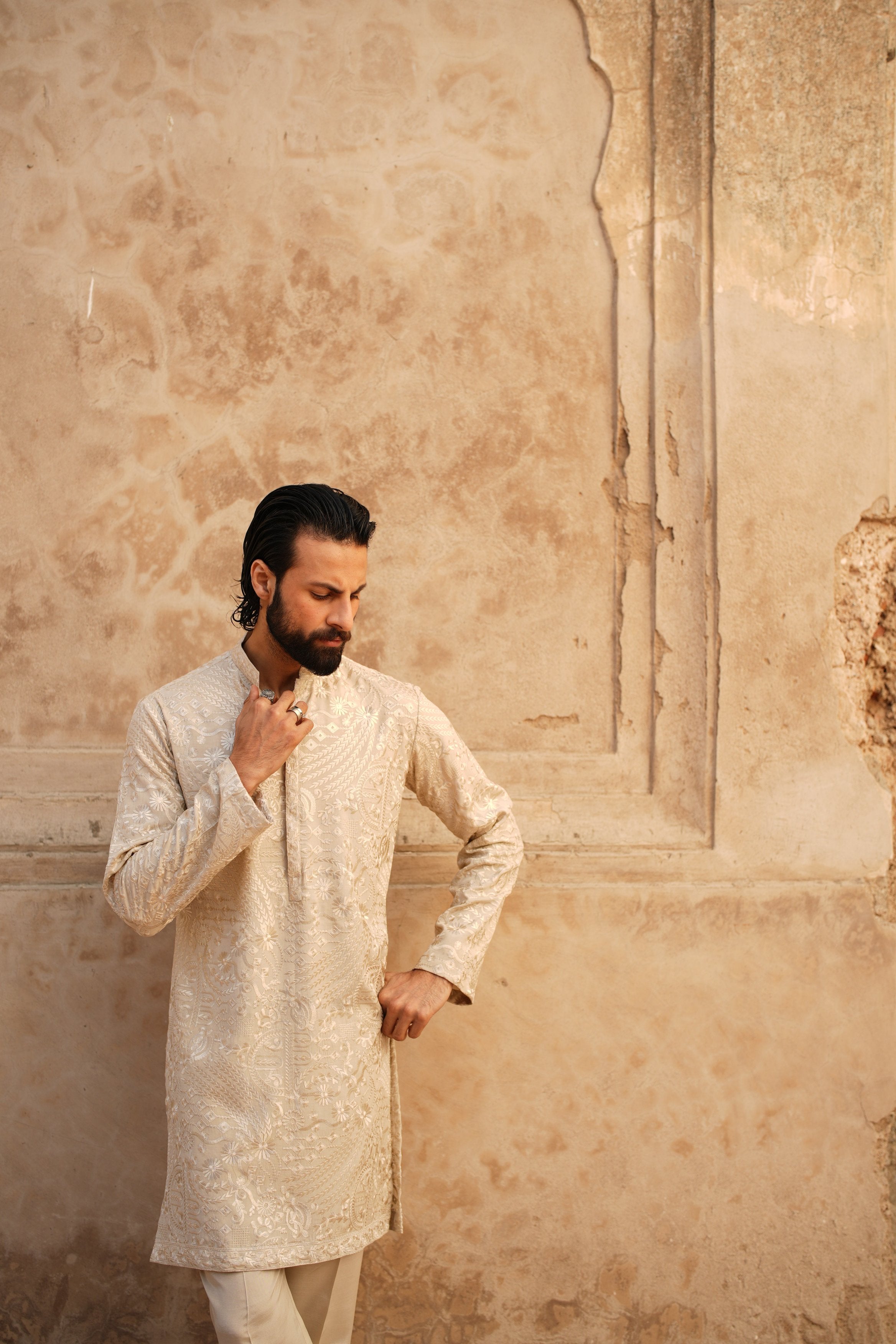 Sandstone Beige Kurta Trouser.