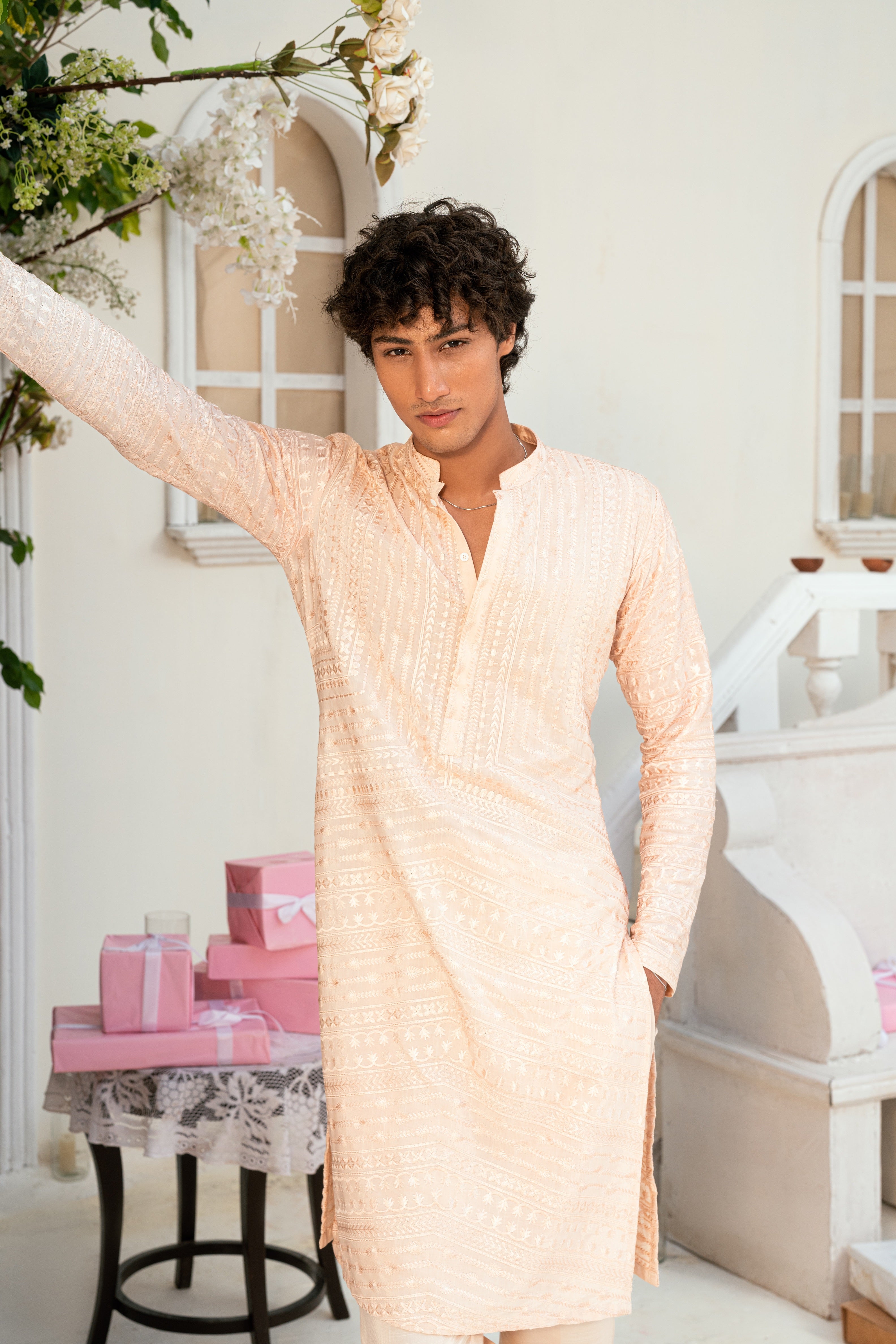 Peach pink Kurta Trouser.