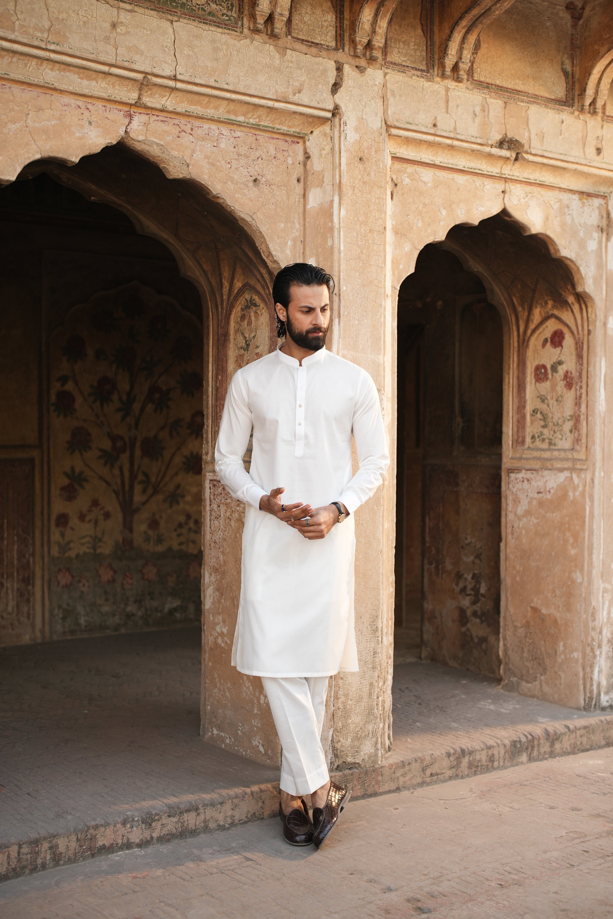 Classic White Sherwani Collar Kurta Trouser