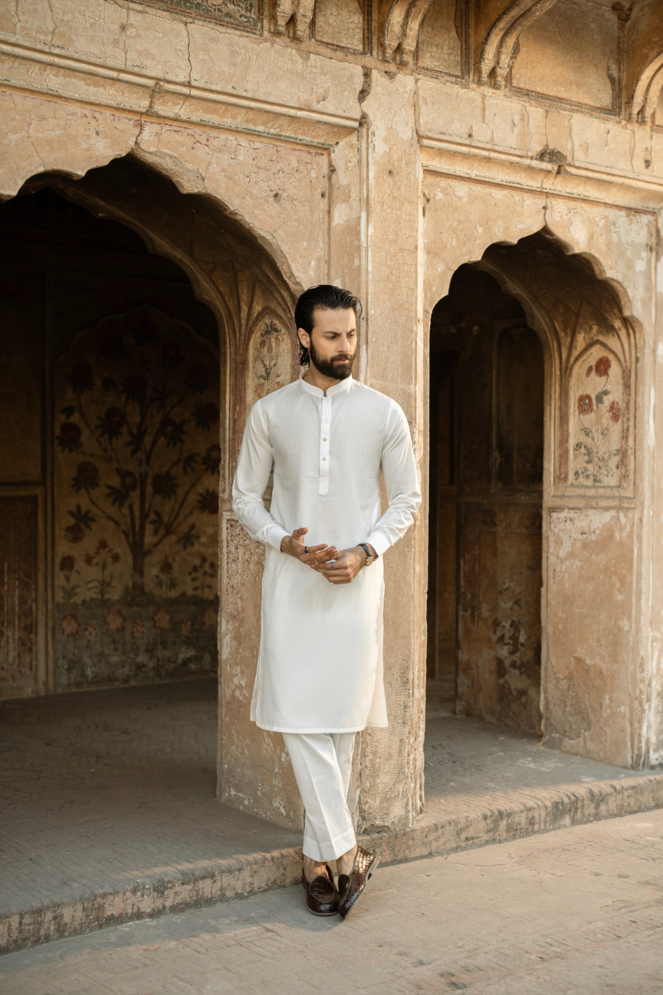 Classic White Sherwani Collar Kurta Trouser