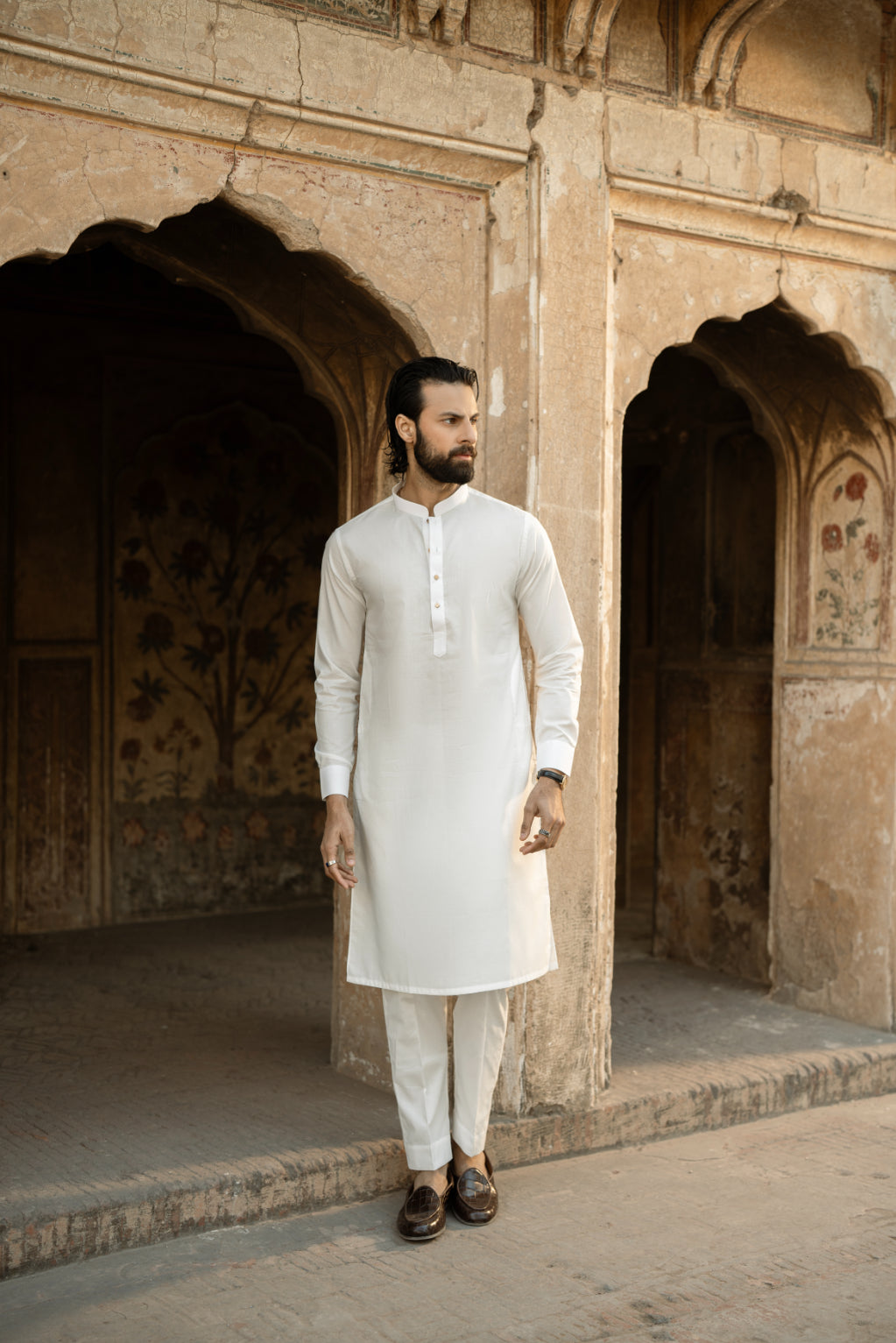 Classic White Sherwani Collar Kurta Trouser