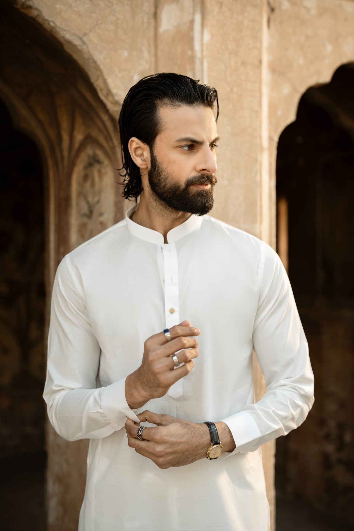 Classic White Sherwani Collar Kurta Trouser