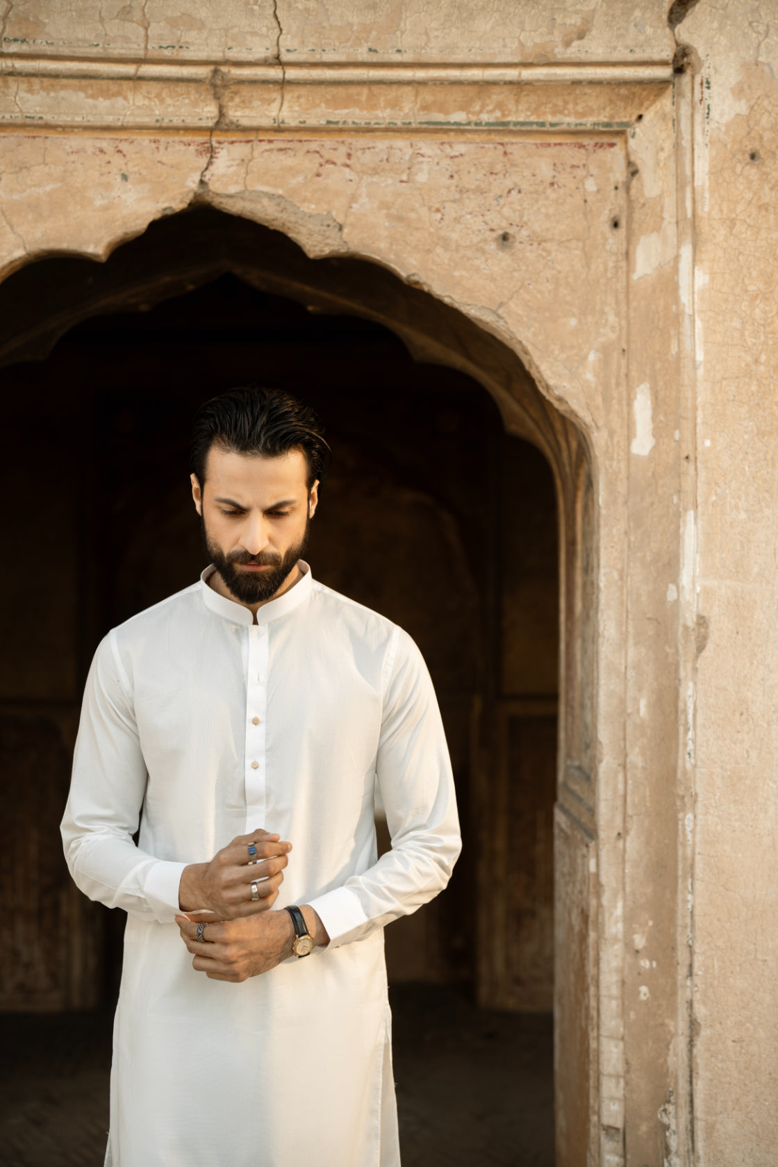 Classic White Sherwani Collar Kurta Trouser