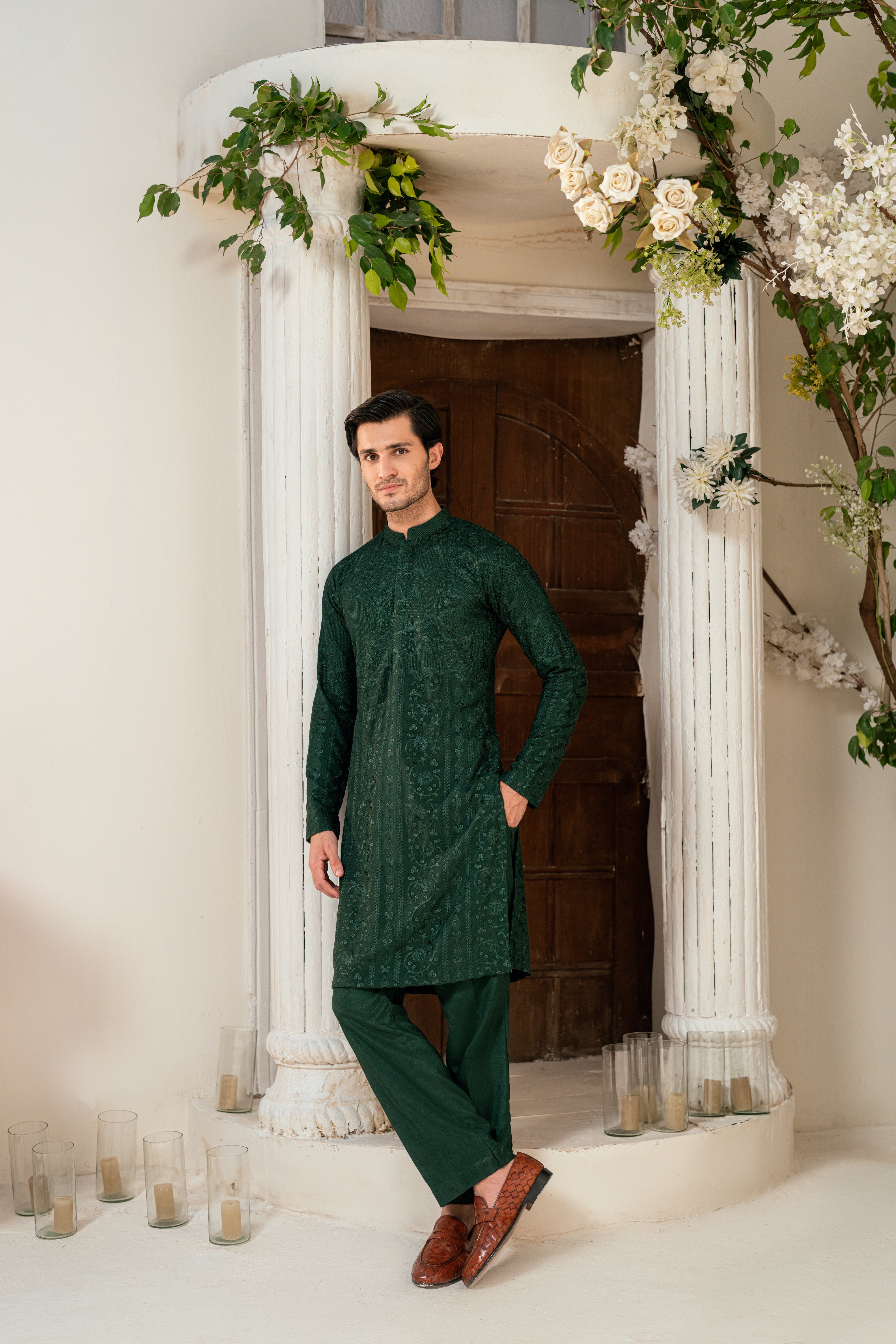 Deep green Kurta Trouser