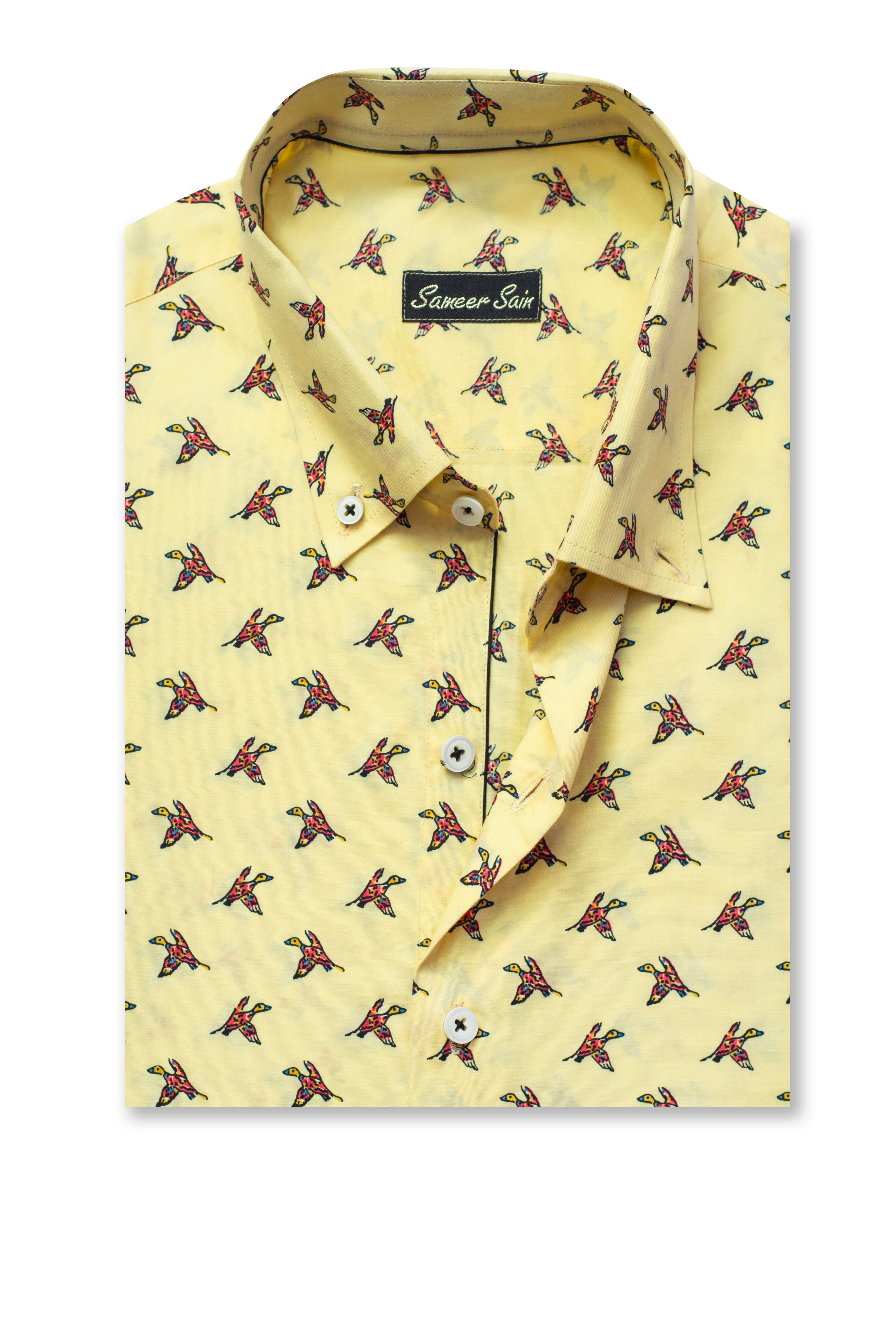 YELLOW BIRD PRINT SHIRT