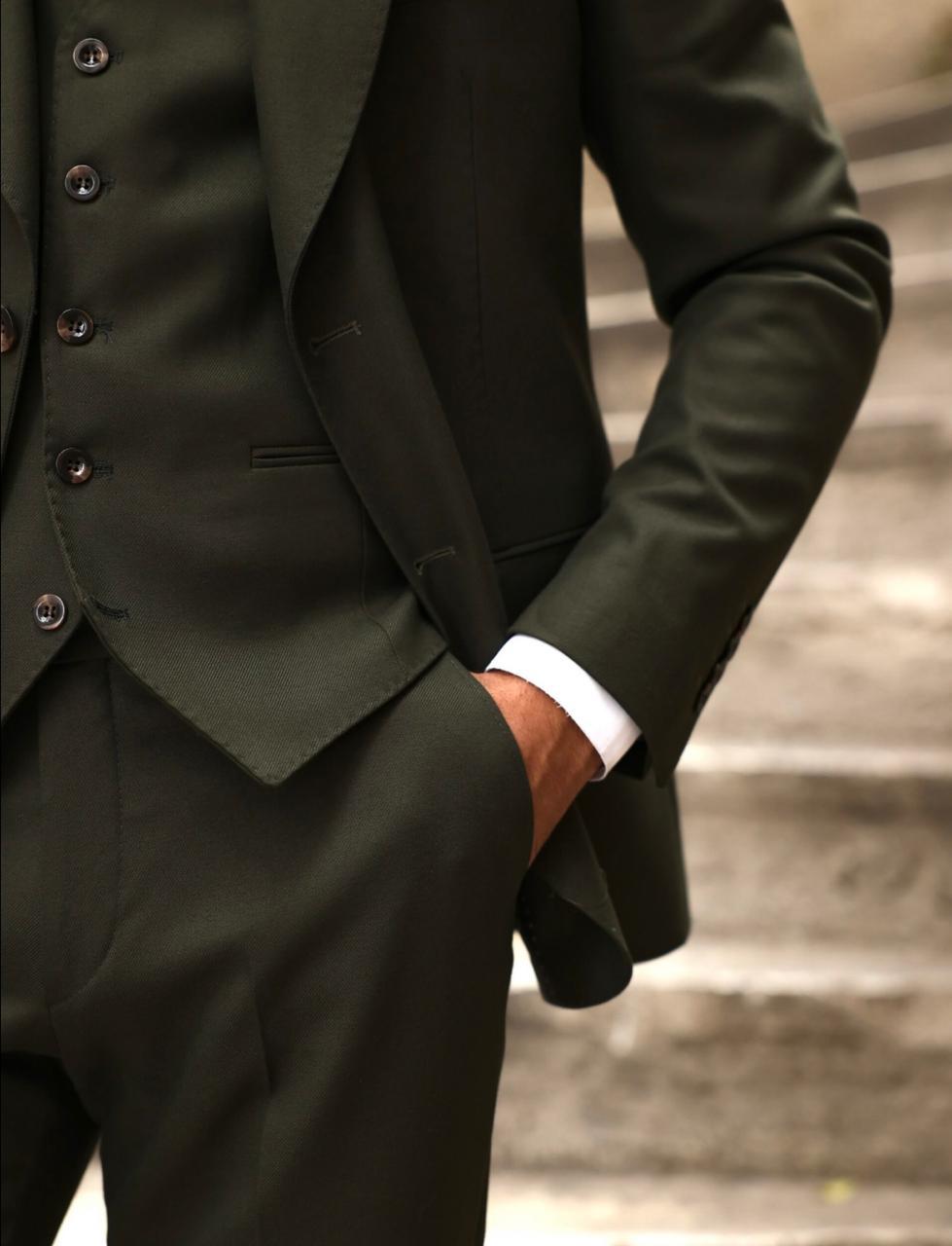 Olive Green Three-piece Suit.