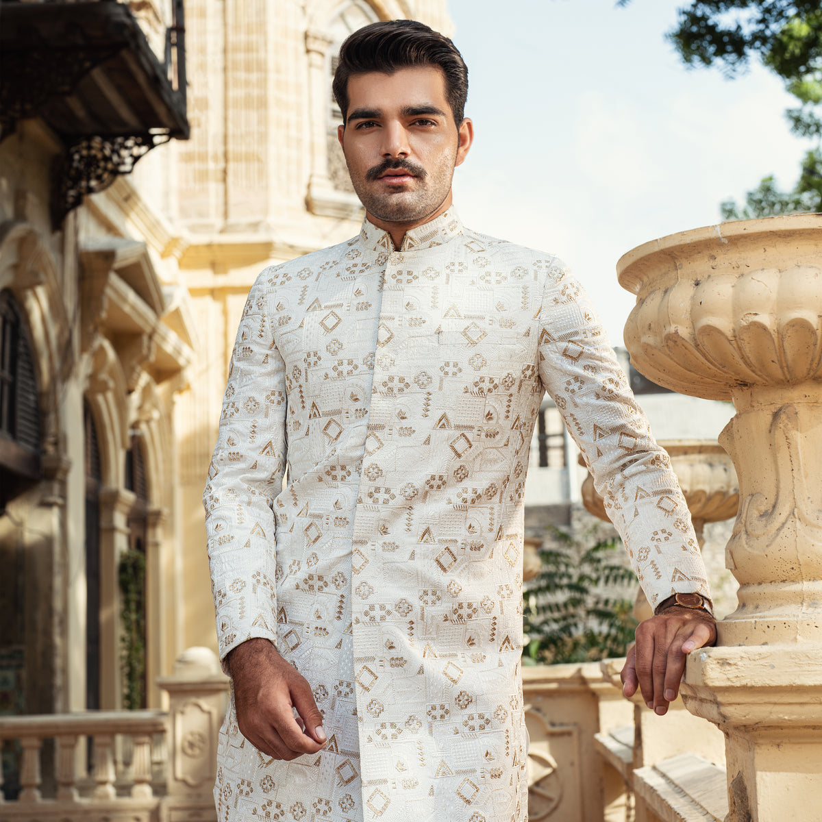 Off white mixture of soft gold Sherwani