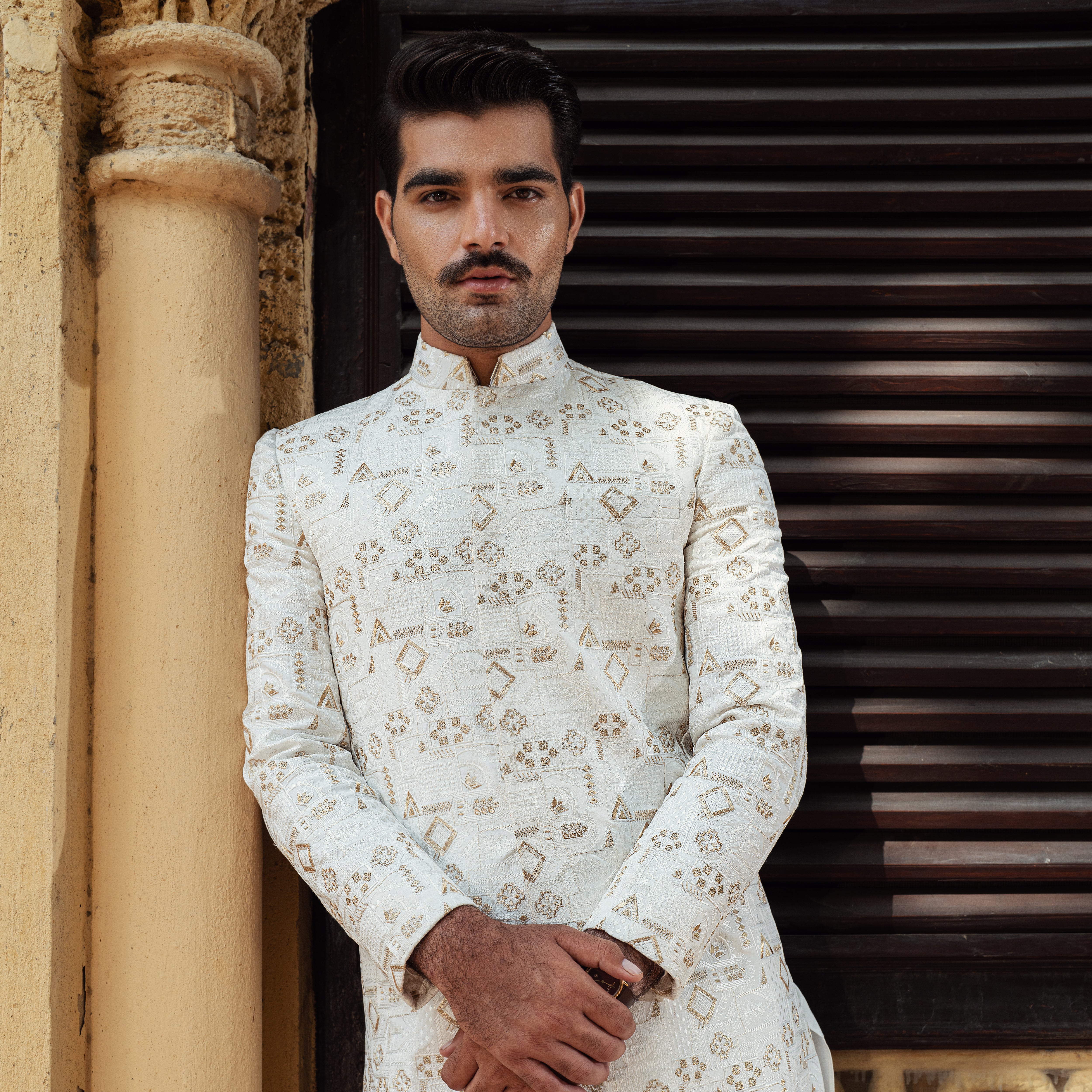 Off white mixture of soft gold Sherwani