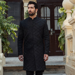 Black Cross Check Diamond Sherwani