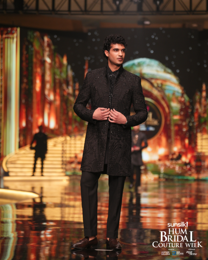 Noir Patterned Elegance Sherwani