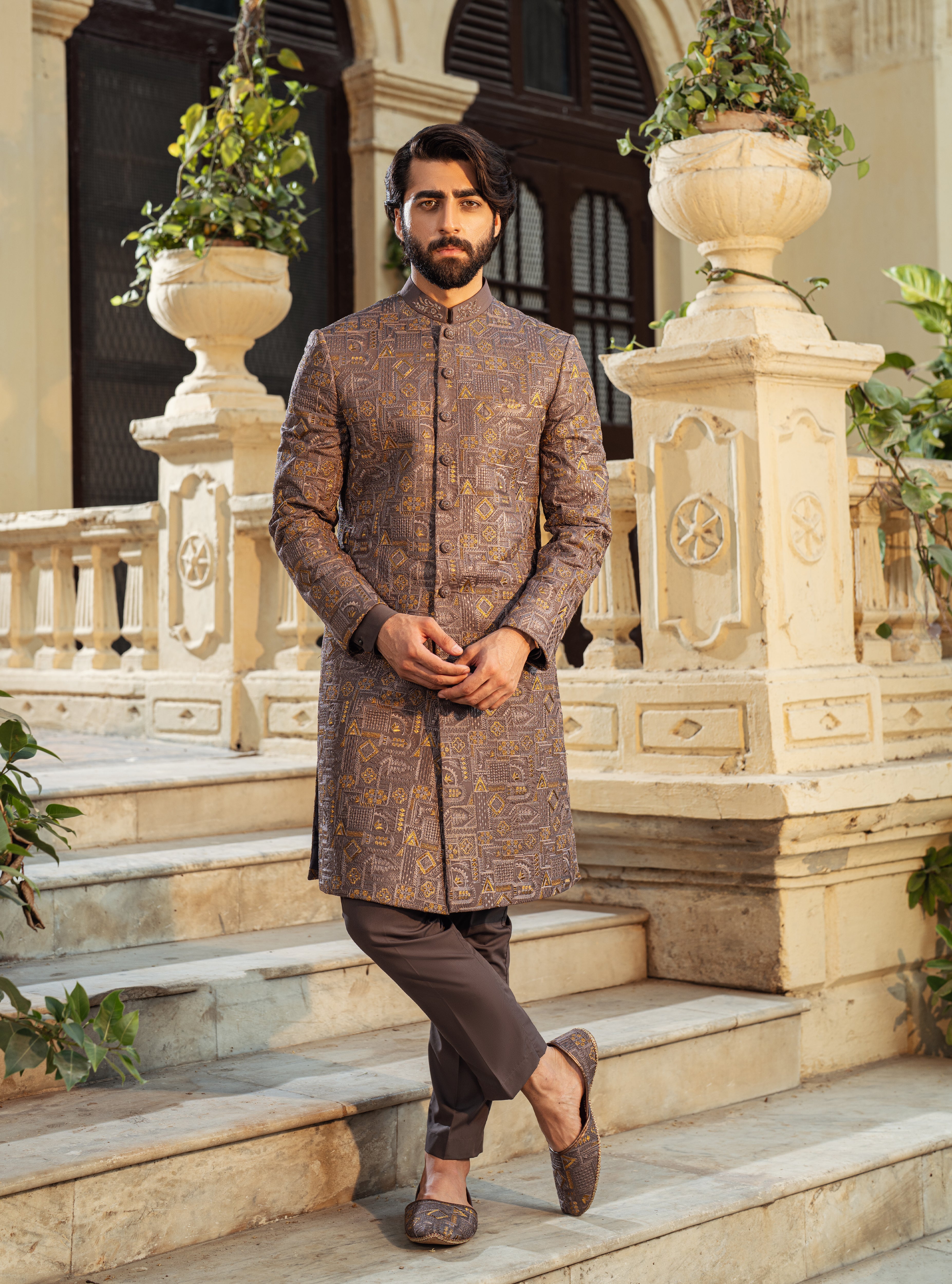 Brown and antique mixture Sherwani