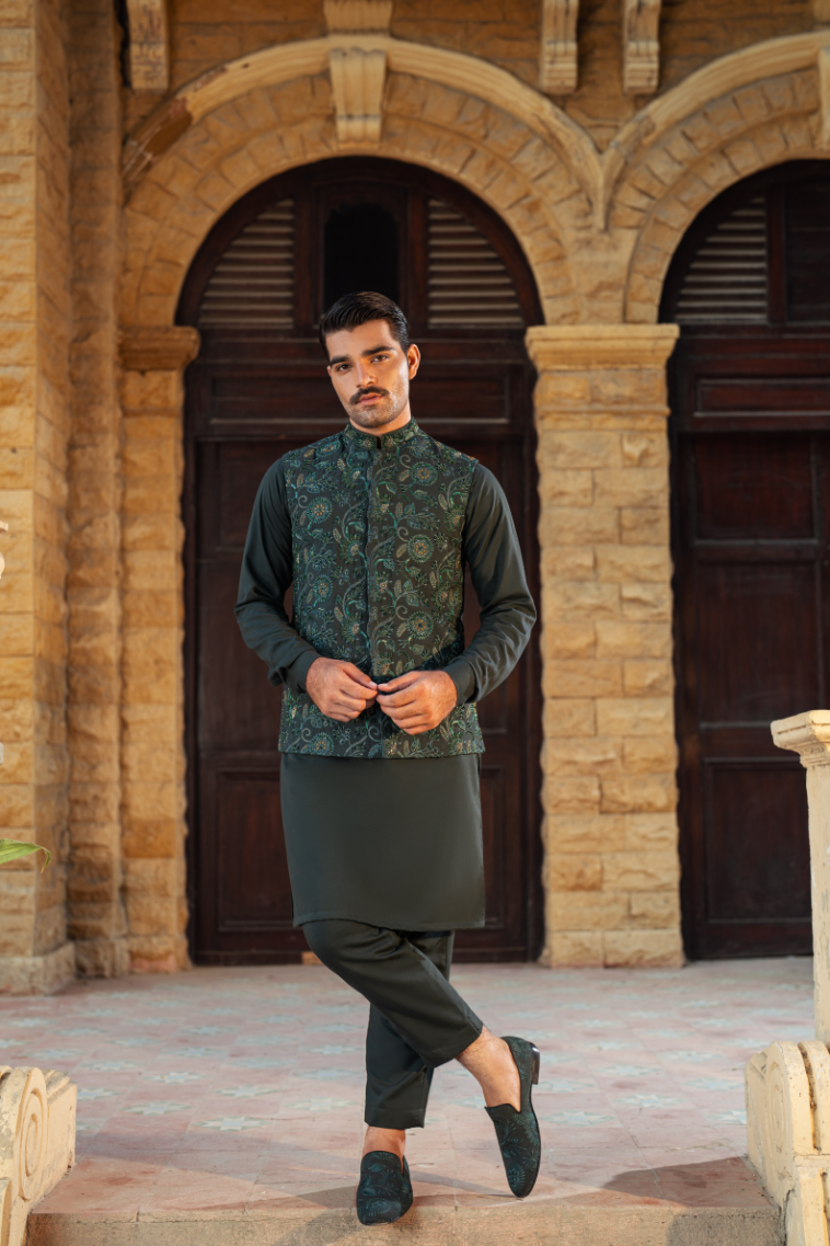 Bottle Green Floral Waistcoat