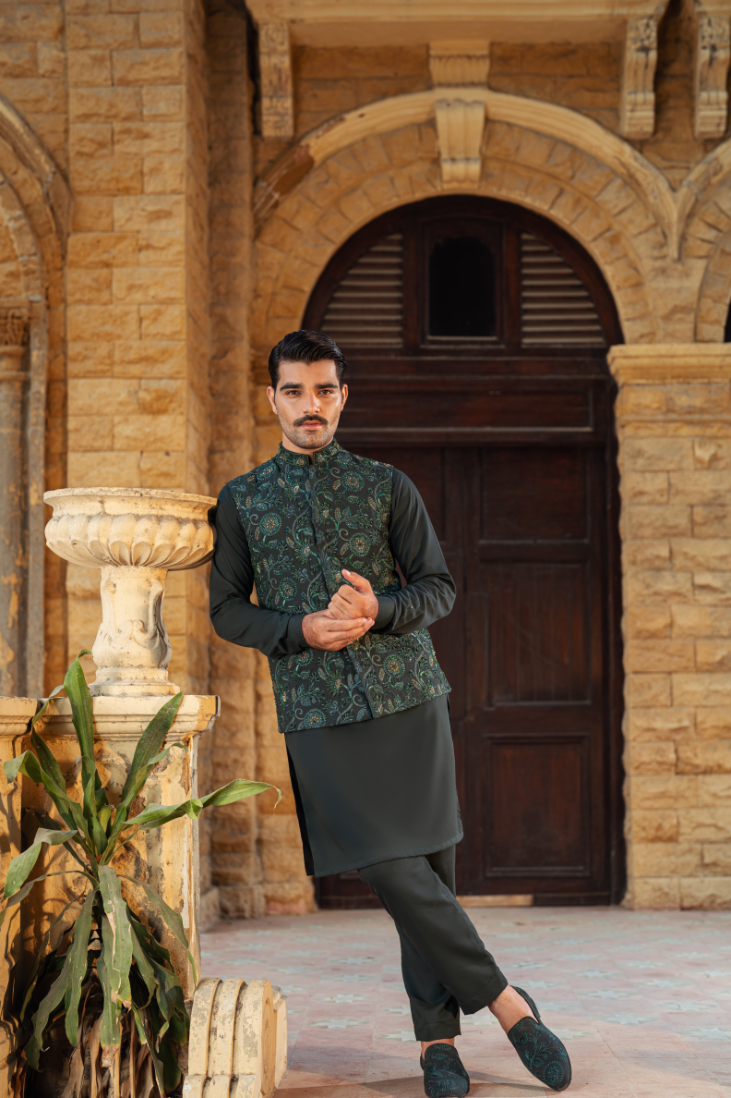 Bottle Green Floral Waistcoat