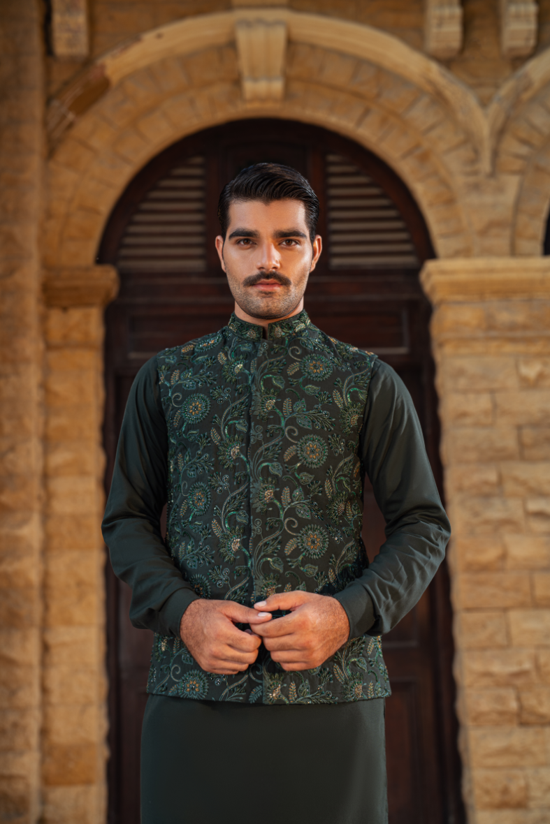 Bottle Green Floral Waistcoat