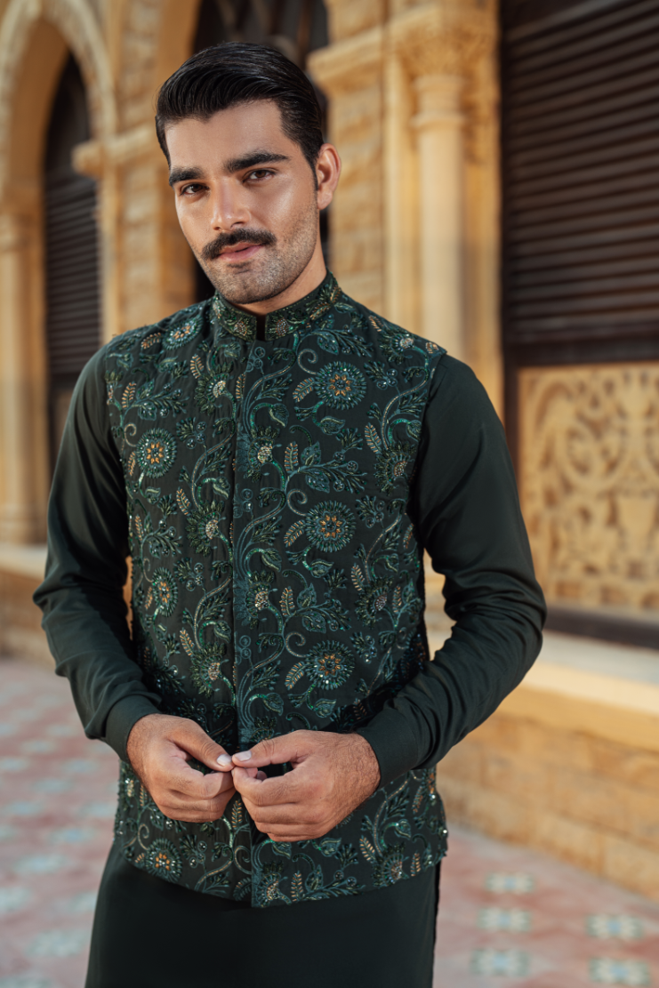 Bottle Green Floral Waistcoat