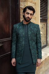 Bottle Green Floral Prince Coat