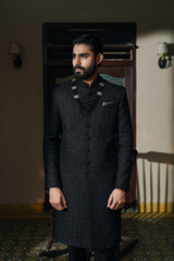 Classic Embroidered Black Sherwani