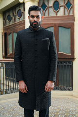 Classic Embroidered Black Sherwani