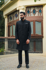 Classic Embroidered Black Sherwani