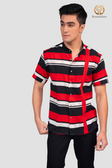 Red belt print fabric shirt