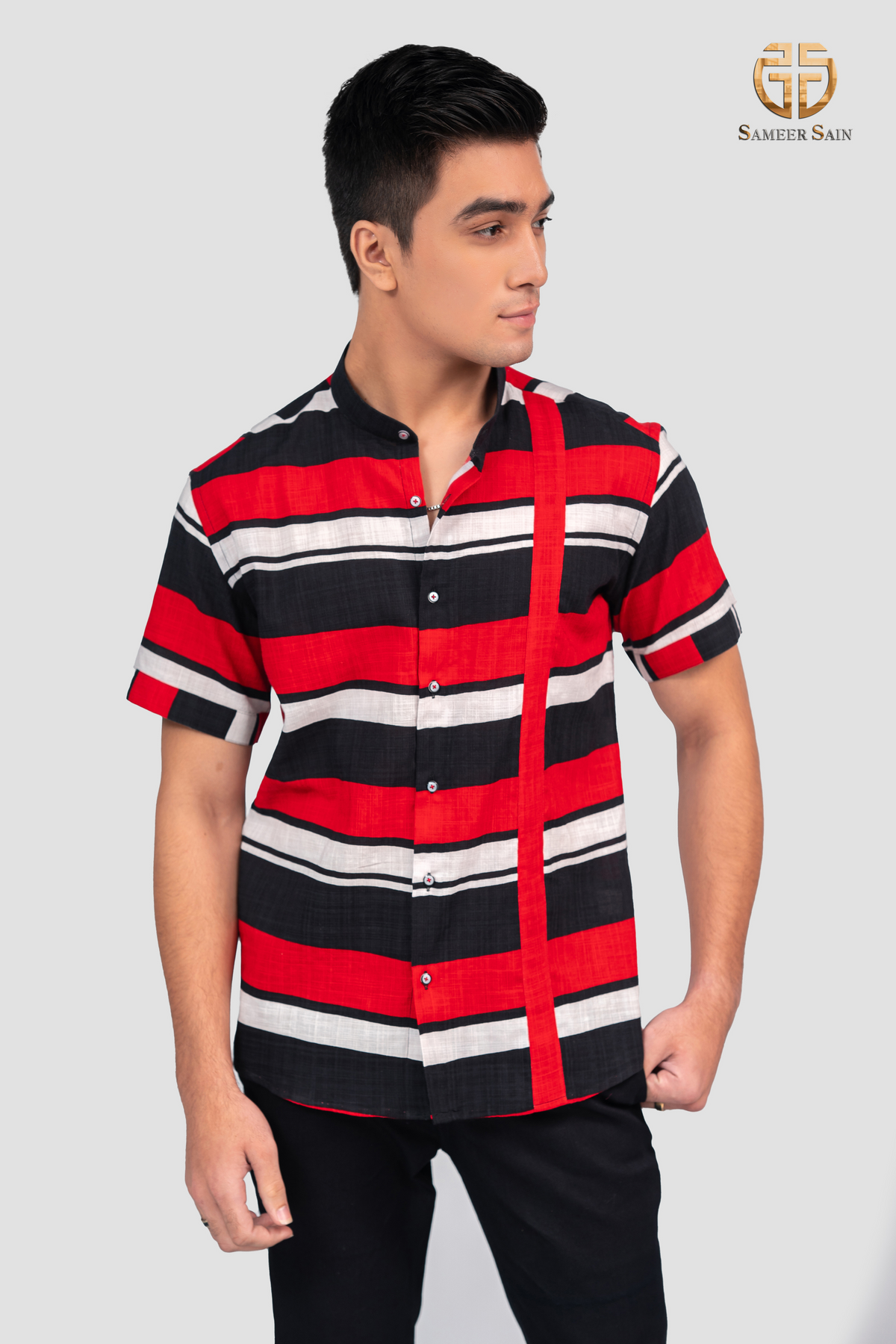 Red belt print fabric shirt