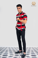 Red belt print fabric shirt