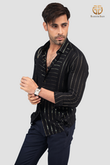 Black and silver stripe party wear shirt