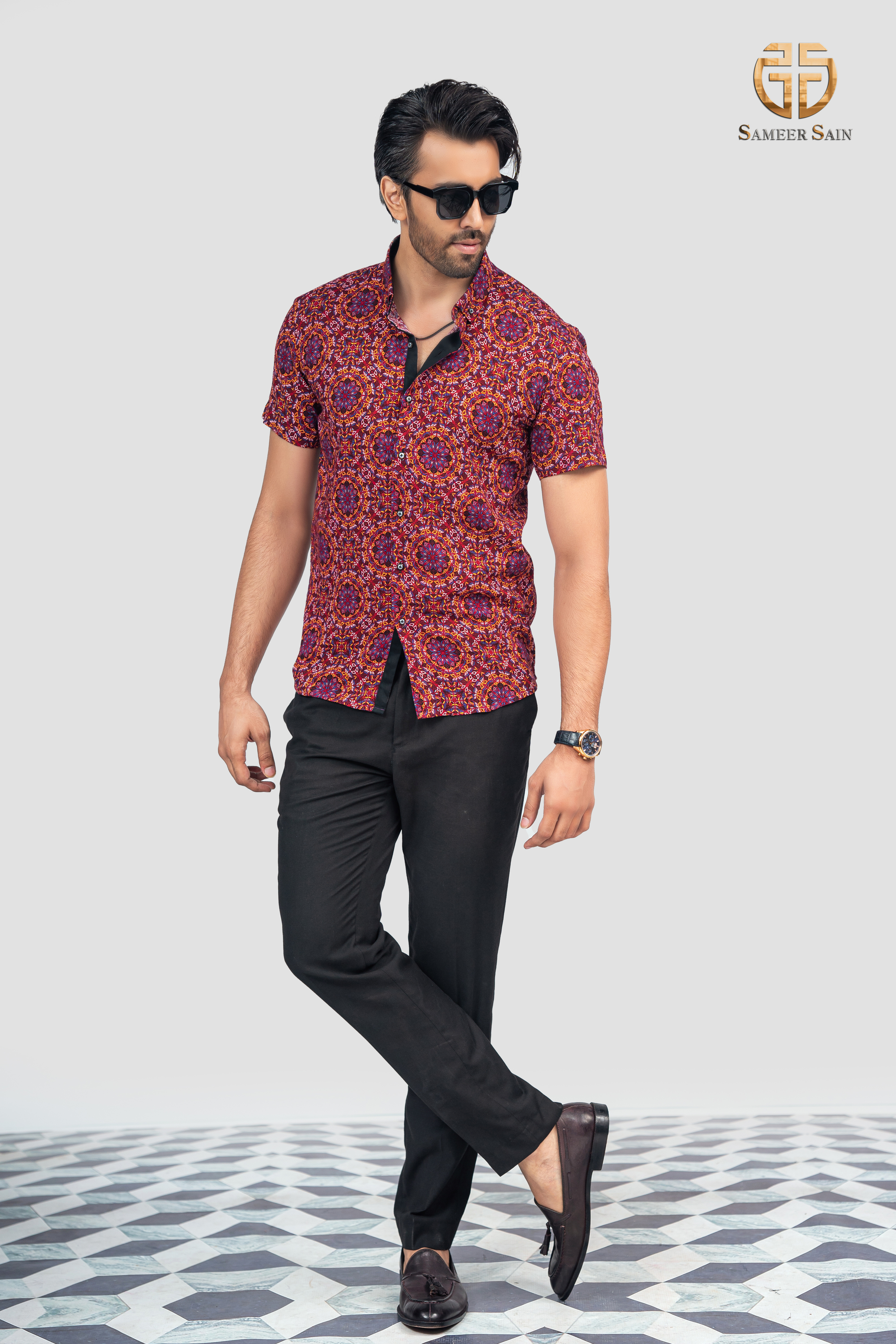 Mehroon print fabric shirt