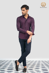 Deep purple self texture print fabric shirt