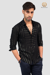 Black and silver stripe party wear shirt