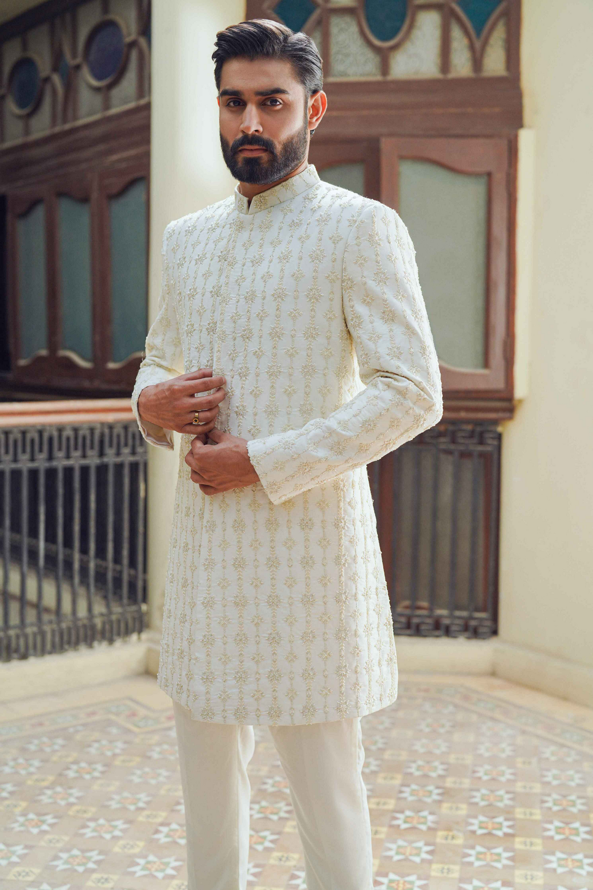 Hand Embellished OFF-WHITE Sherwani