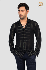 Black and silver stripe party wear shirt