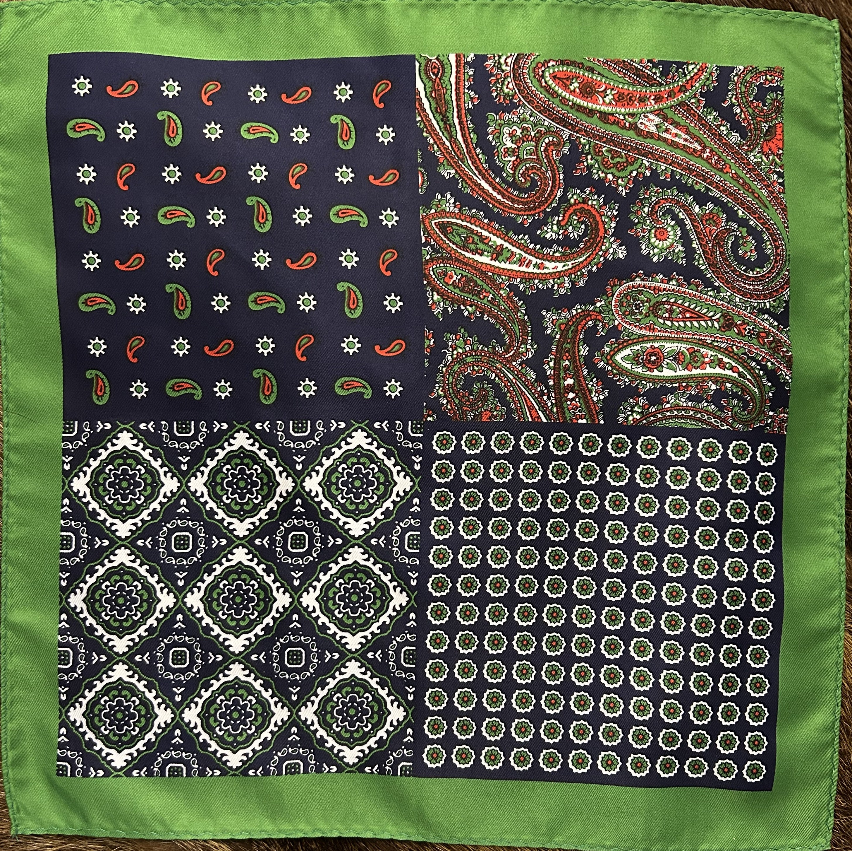 Emerald Elegance Paisley & Geometric Pocket Square