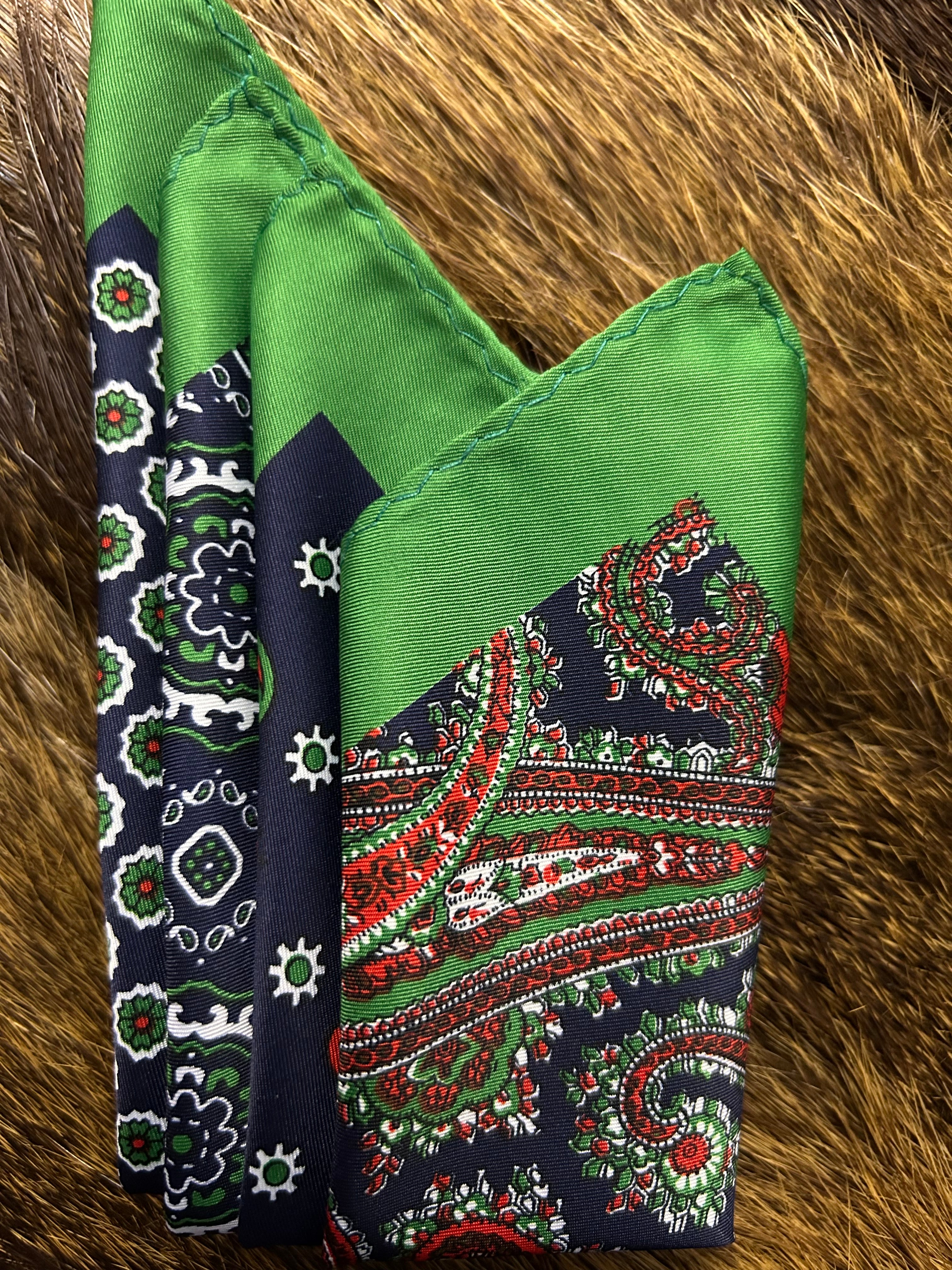 Emerald Elegance Paisley & Geometric Pocket Square