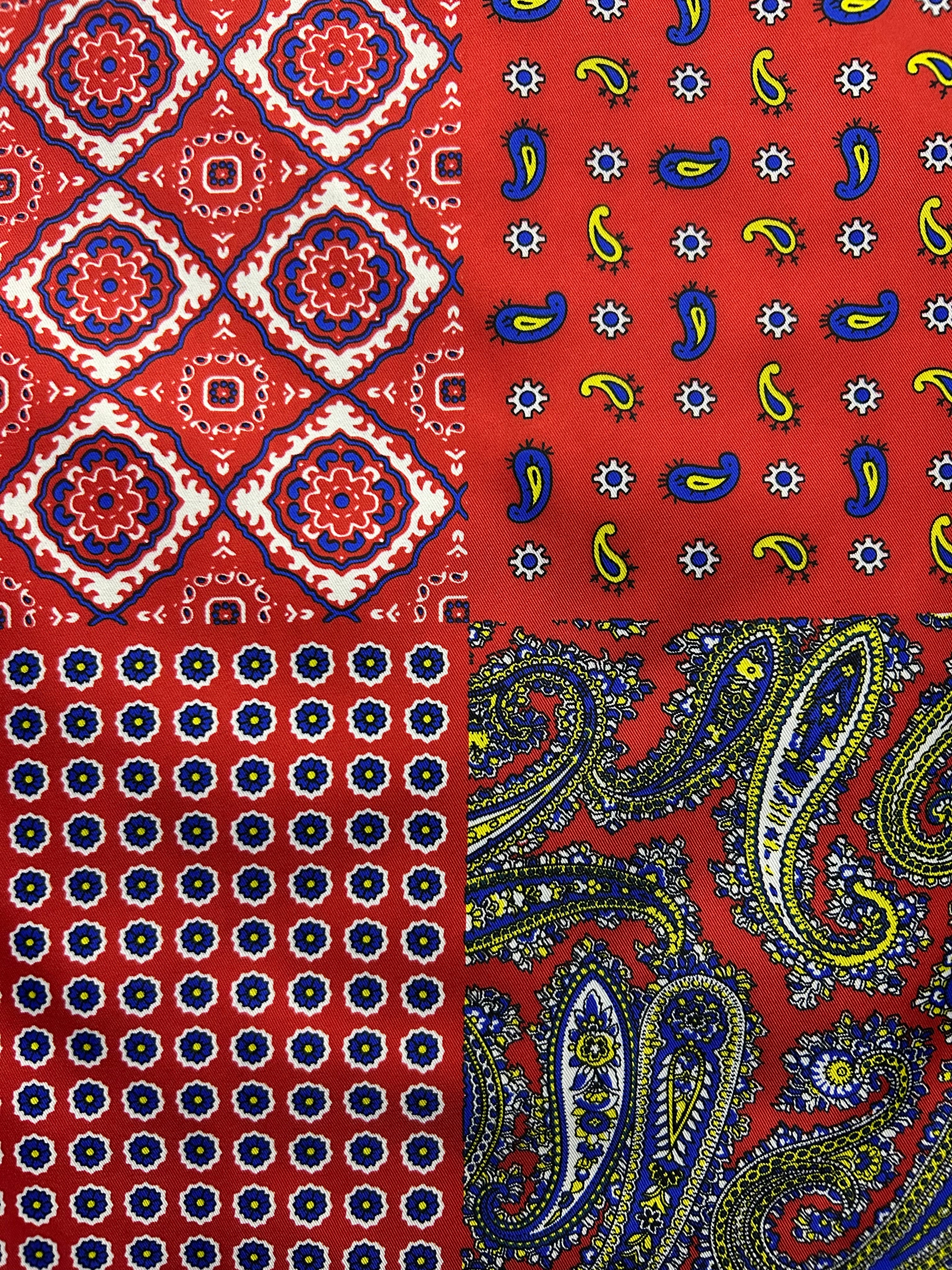 bold multi-pattern pocket square