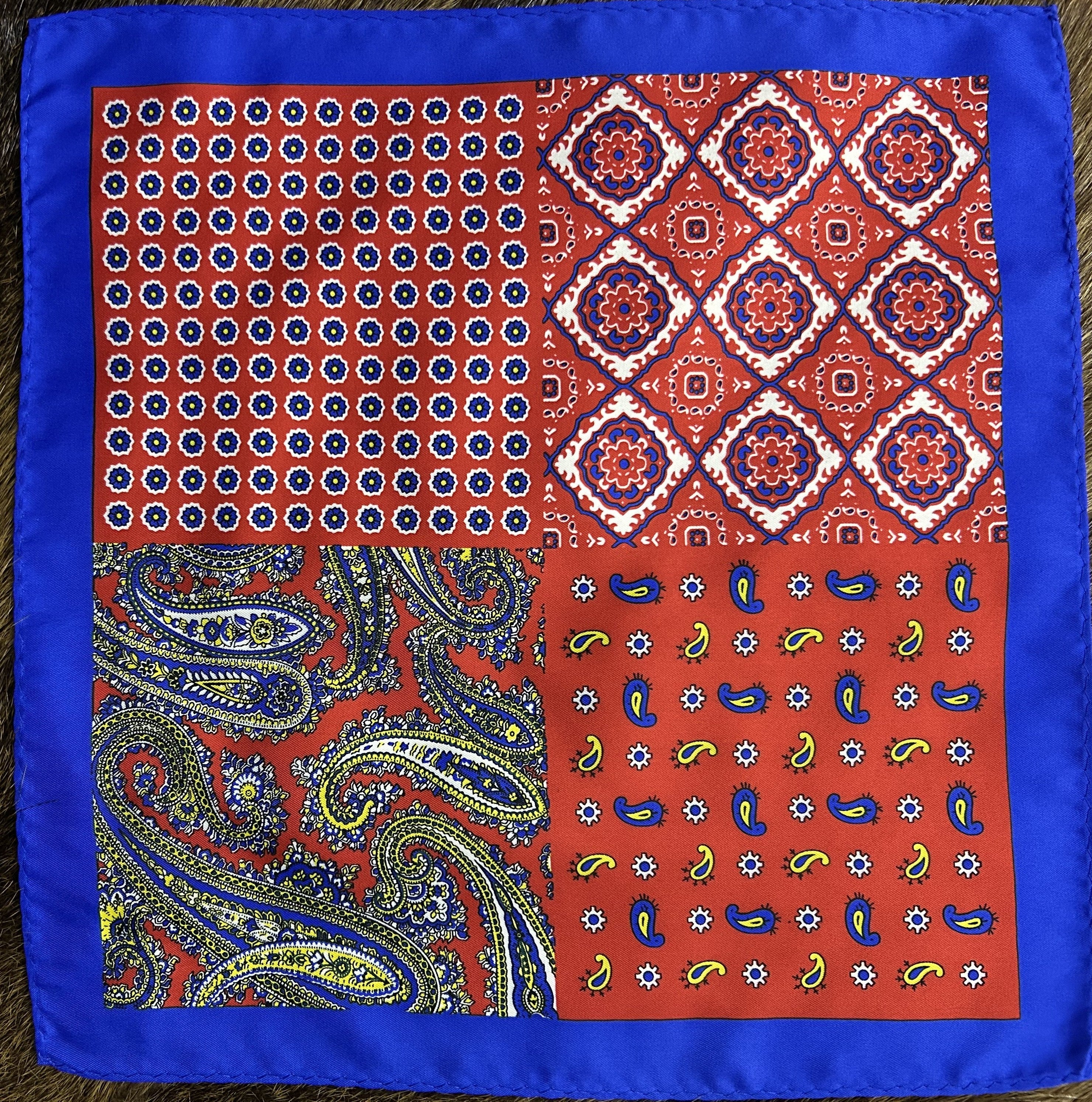 bold multi-pattern pocket square